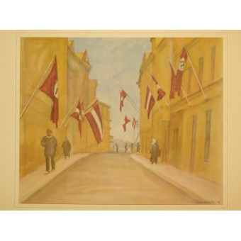 Riga con le bandiere appese dal popolo lettone nella celebrazione della liberazione. Espenlaub militaria